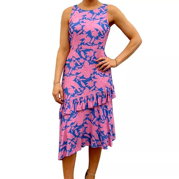 Sam Edelman Dresses & Skirts - NWOT Sam Edelman Floral-Print Ruffled Keyhole-Back Asymmetrical-Hem Midi Dress